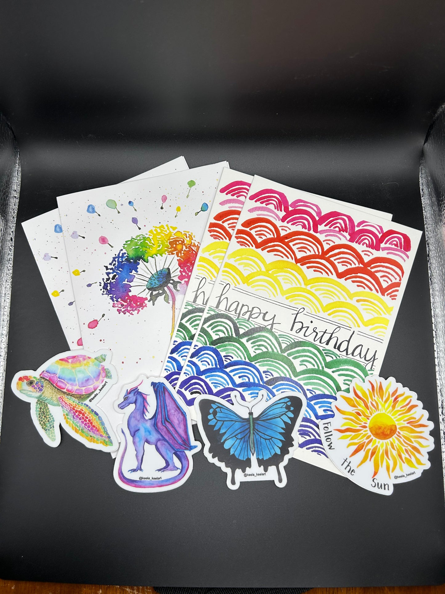 Birthday Pack (4 cards and 4 stickers) - Watercolor