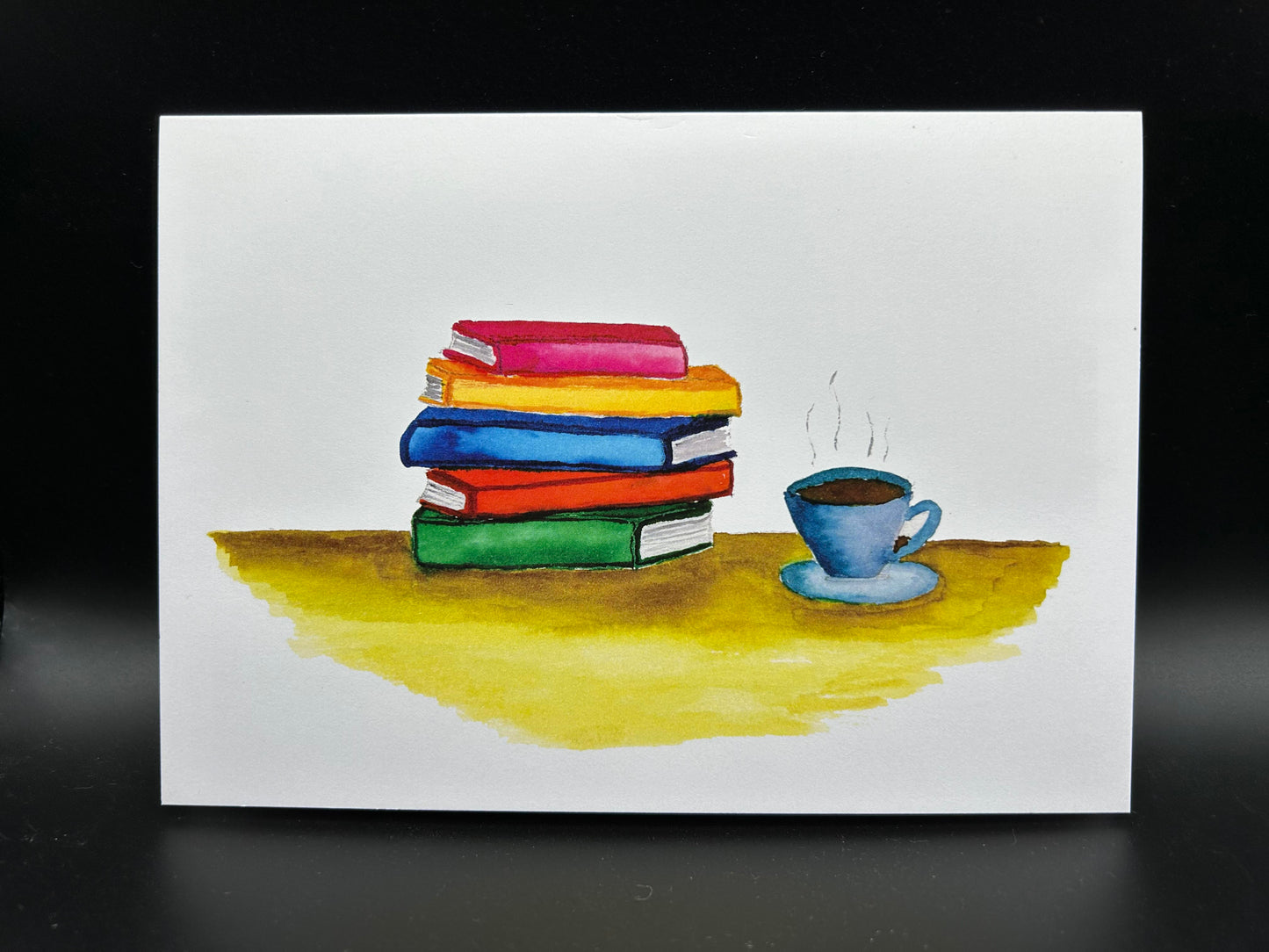 Books and Hot Drink - Watercolor Card