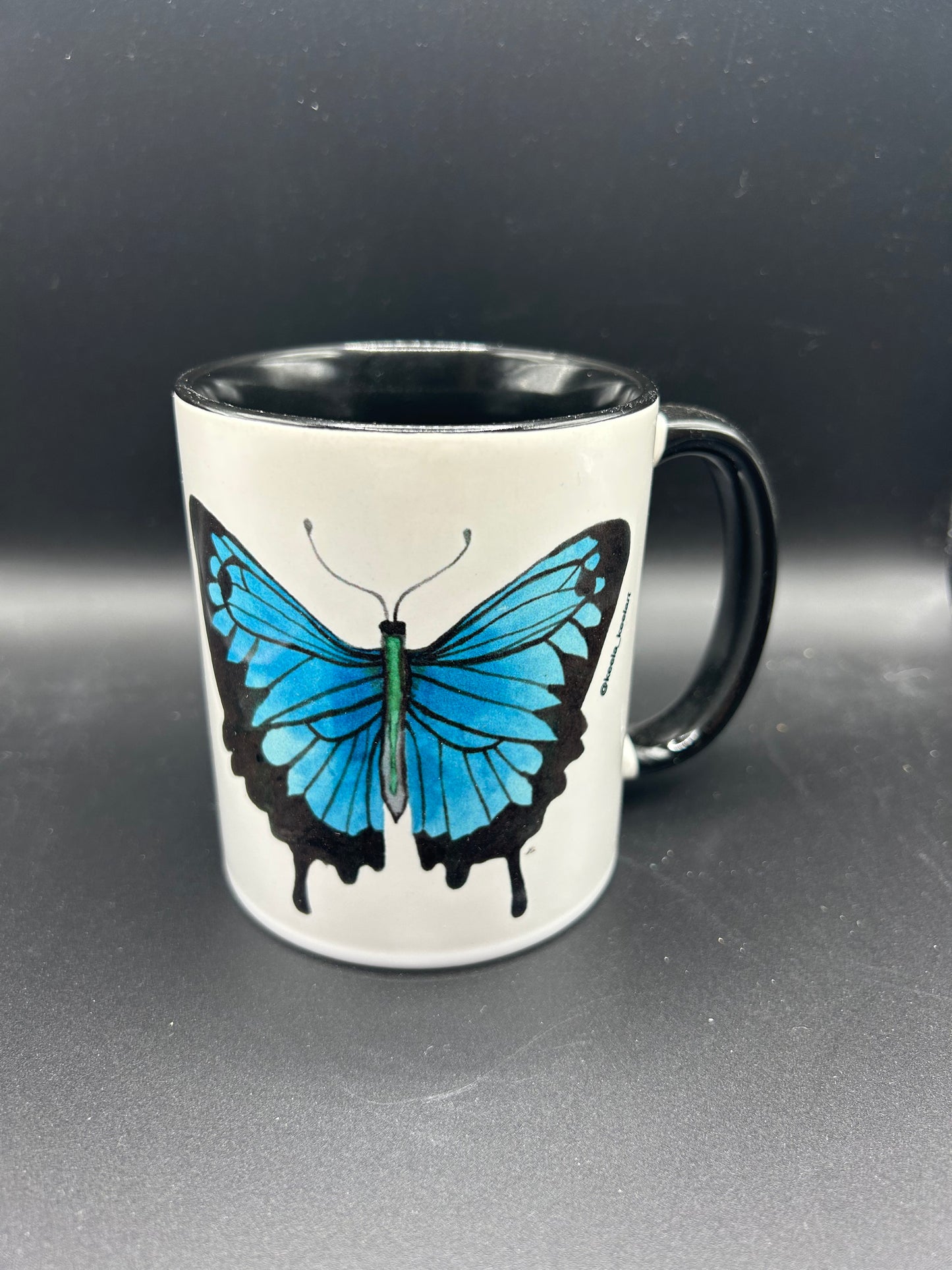 Butterfly Mug (black interior) - Watercolor
