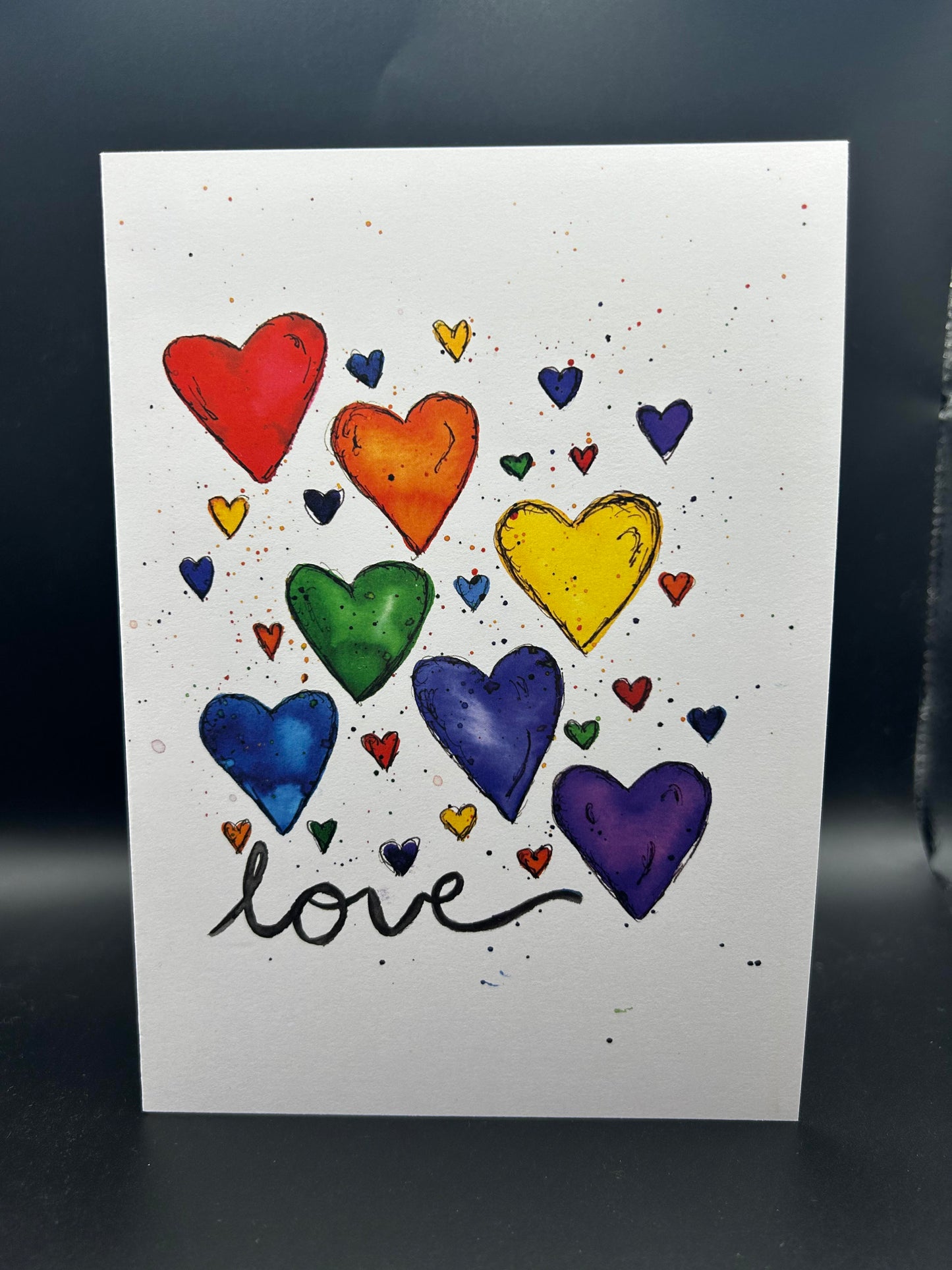 Rainbow Hearts - Watercolor Card