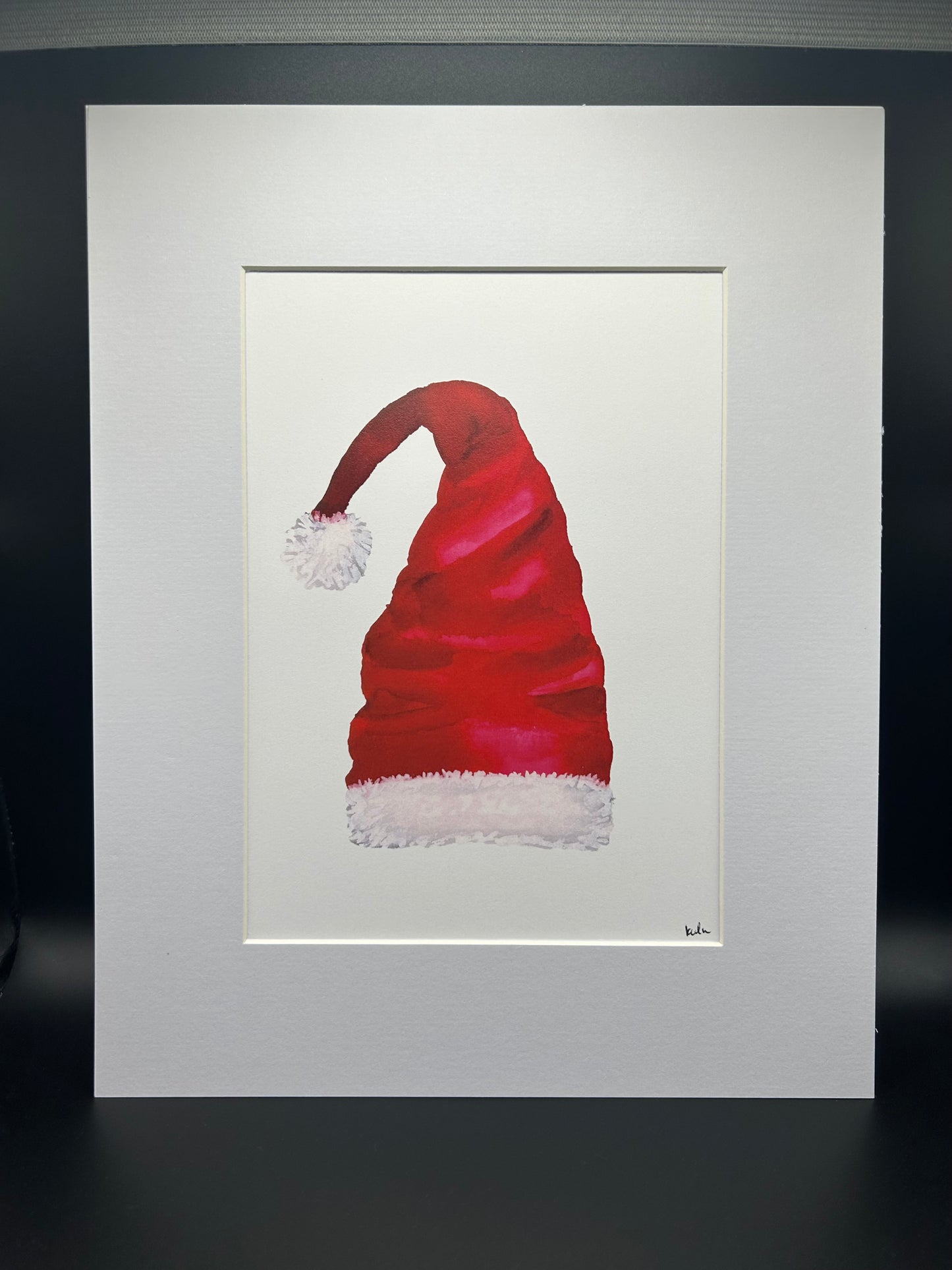 Santa Hat - Small Watercolor Print