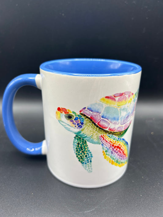 Sea Turtle Mug (blue interior) - Watercolor