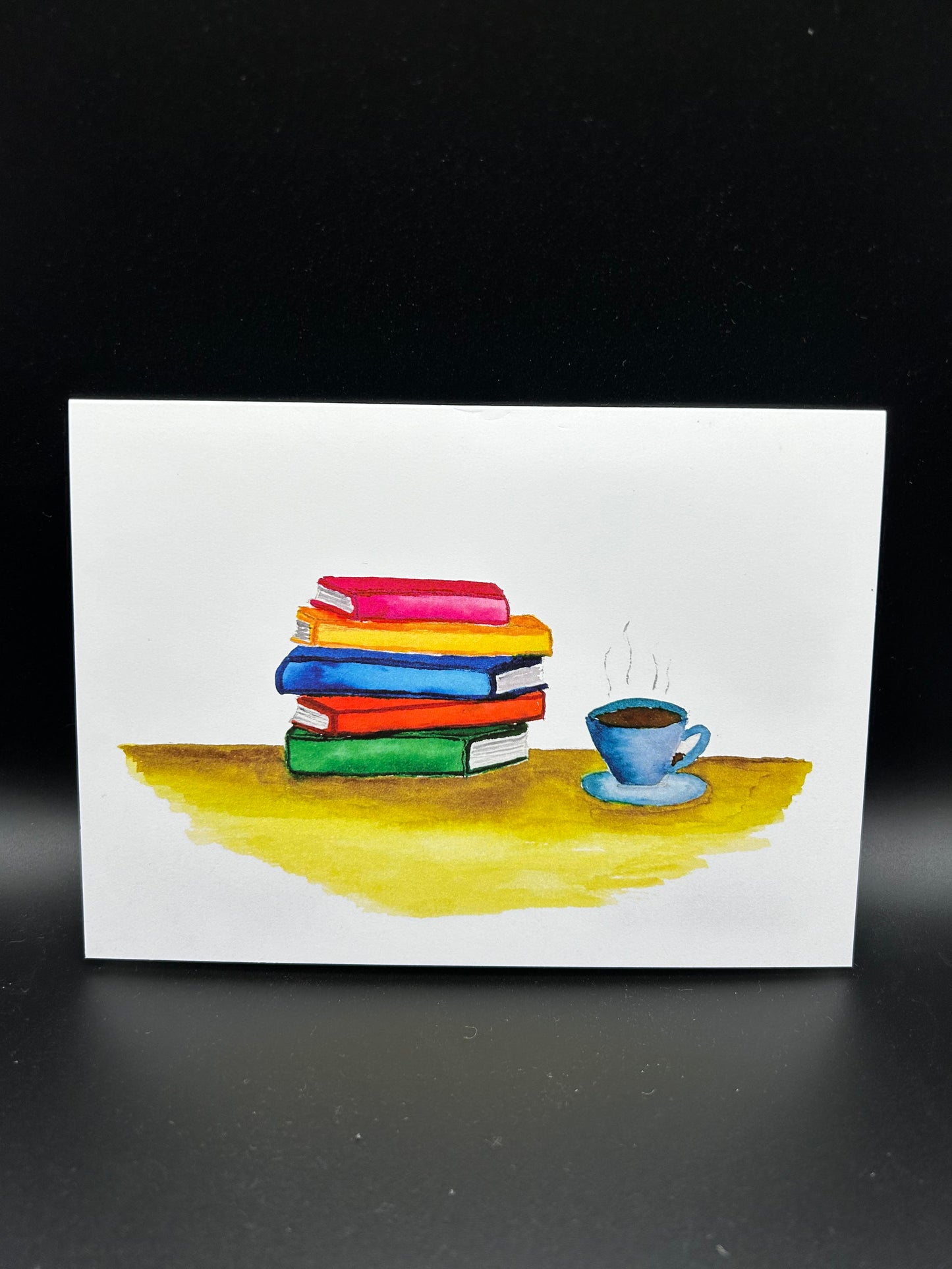 Books and Hot Drink - Watercolor Card
