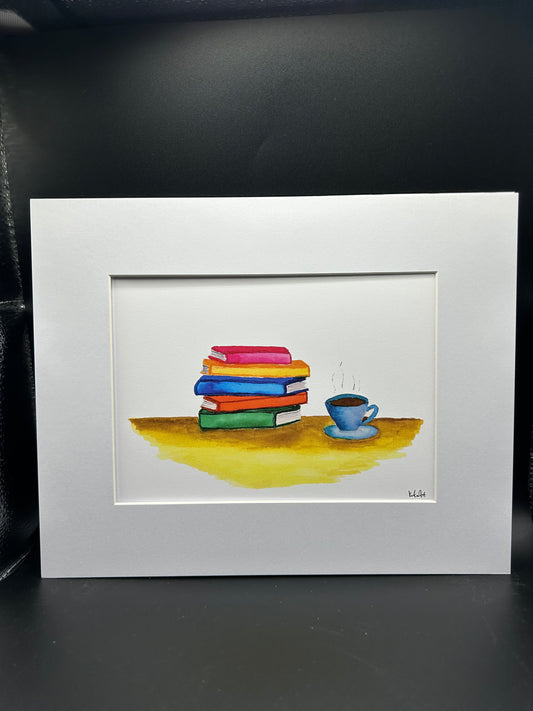Books and Hot Drink - Watercolor Large Print