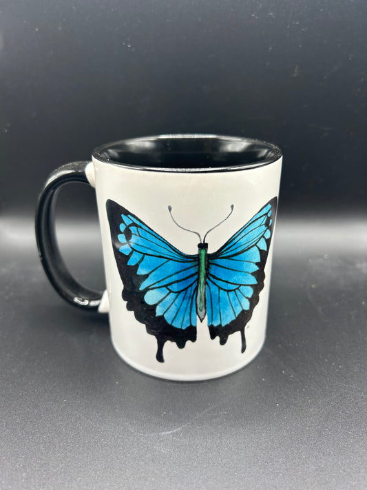 Butterfly Mug (black interior) - Watercolor