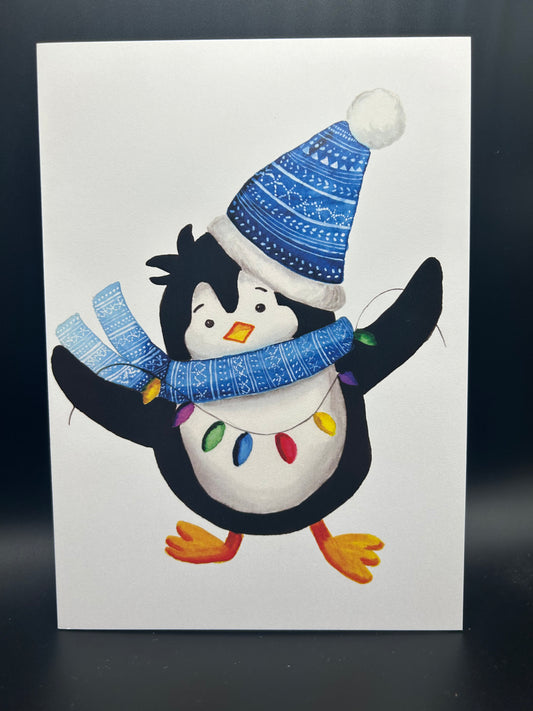 Holiday Penguin - Watercolor Card