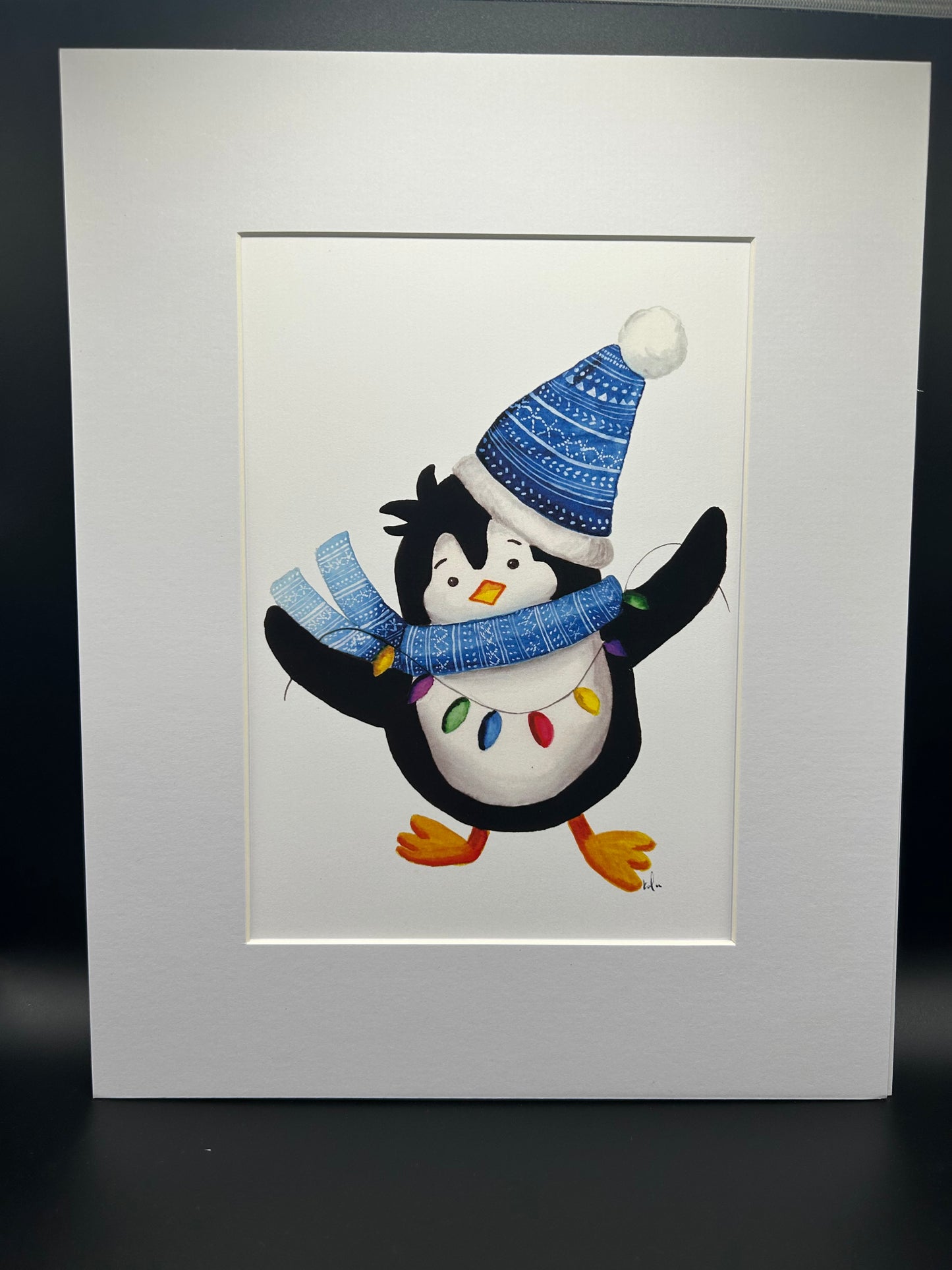 Holiday Penguin - Small Watercolor Print