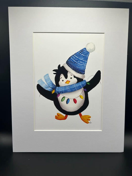 Holiday Penguin - Small Watercolor Print