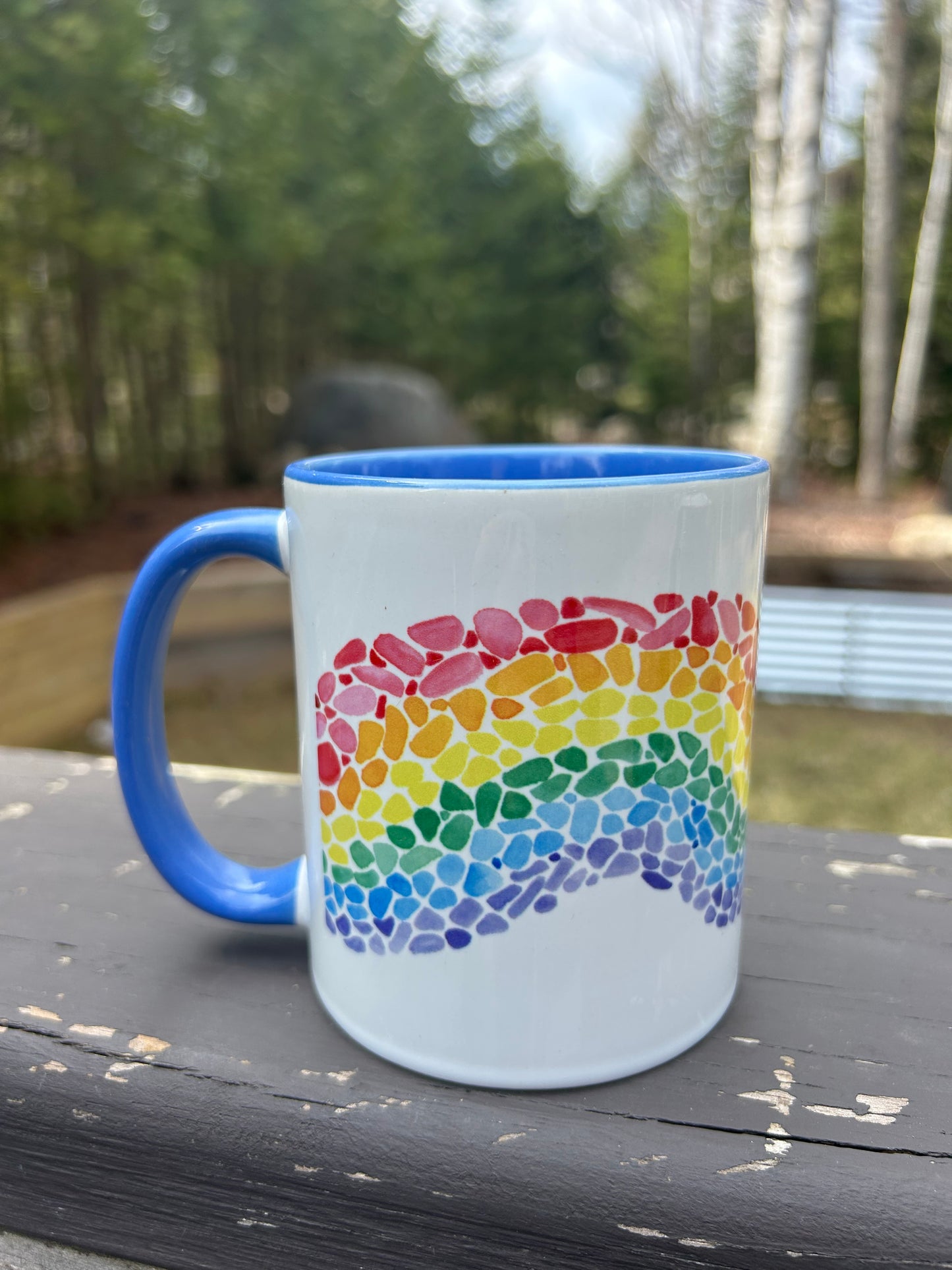Rainbow Rocks Mug (blue interior) - watercolor