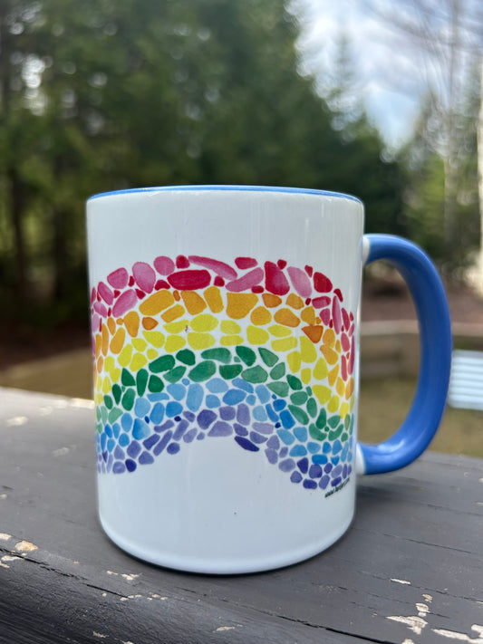 Rainbow Rocks Mug (blue interior) - watercolor