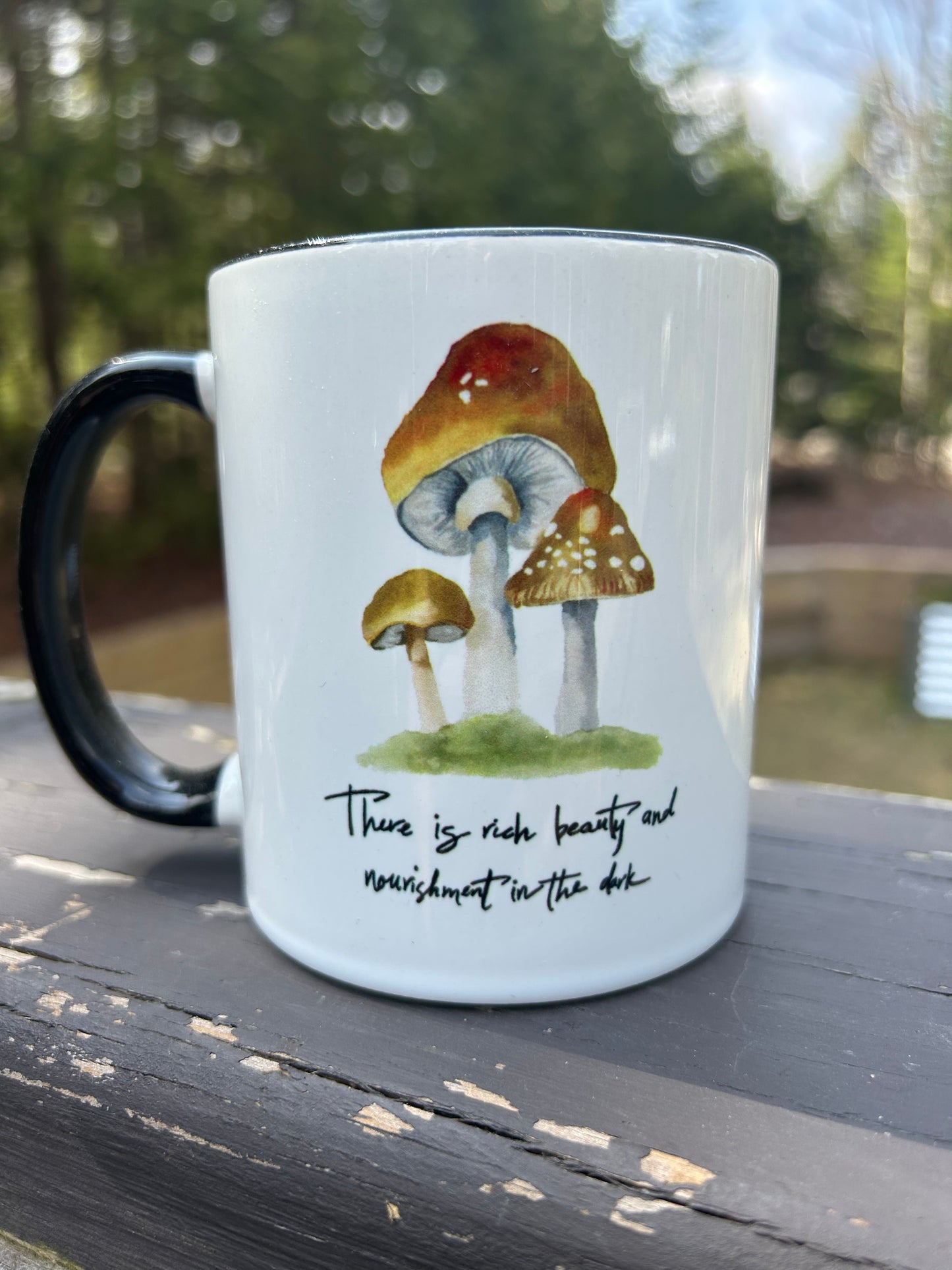 Beauty in the Dark Mug (black interior) - watercolor