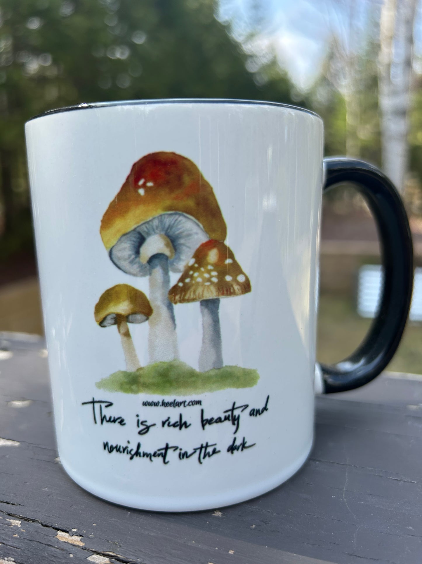 Beauty in the Dark Mug (black interior) - watercolor