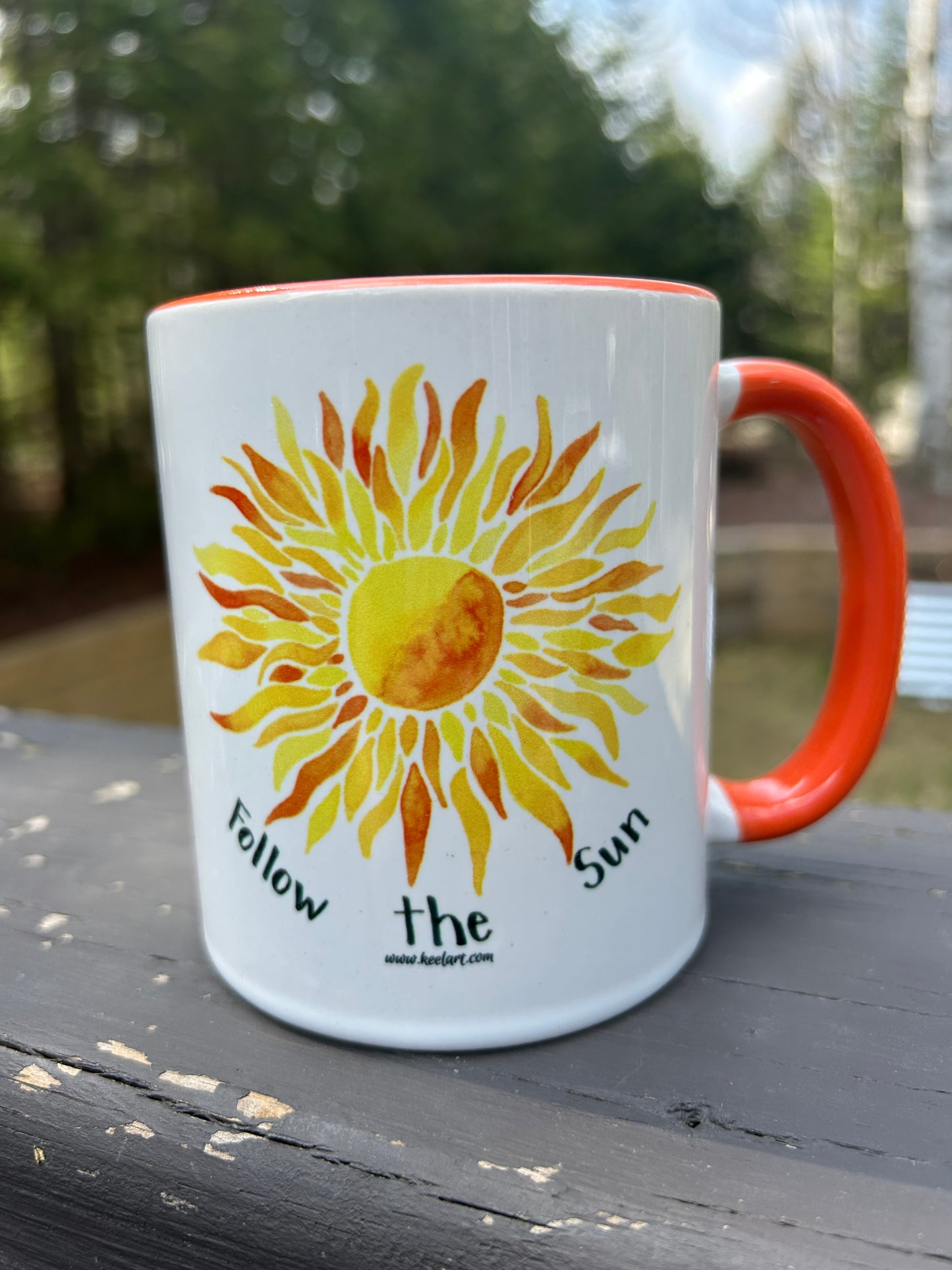 Follow the Sun Mug (orange interior) - watercolor