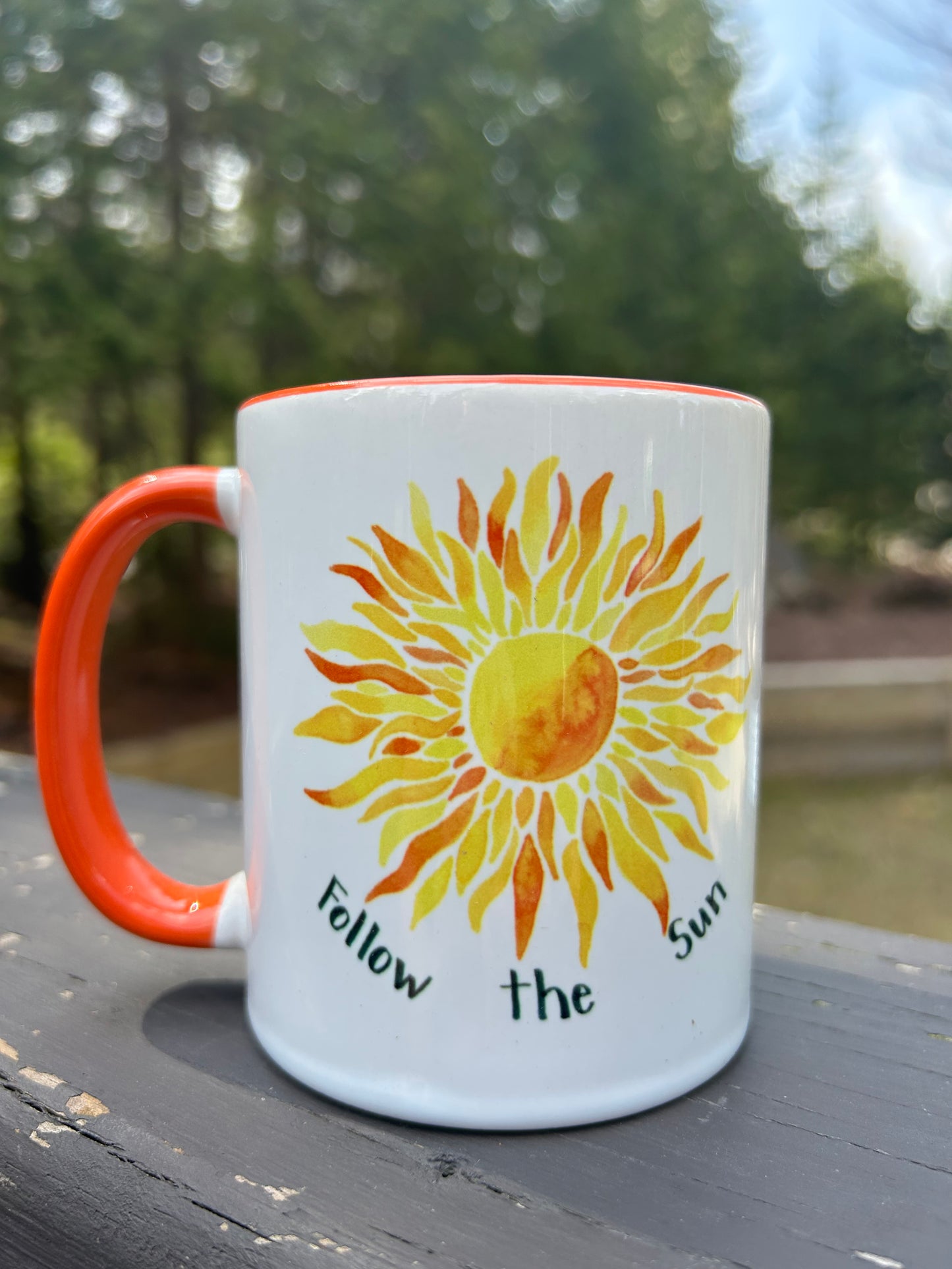 Follow the Sun Mug (orange interior) - watercolor