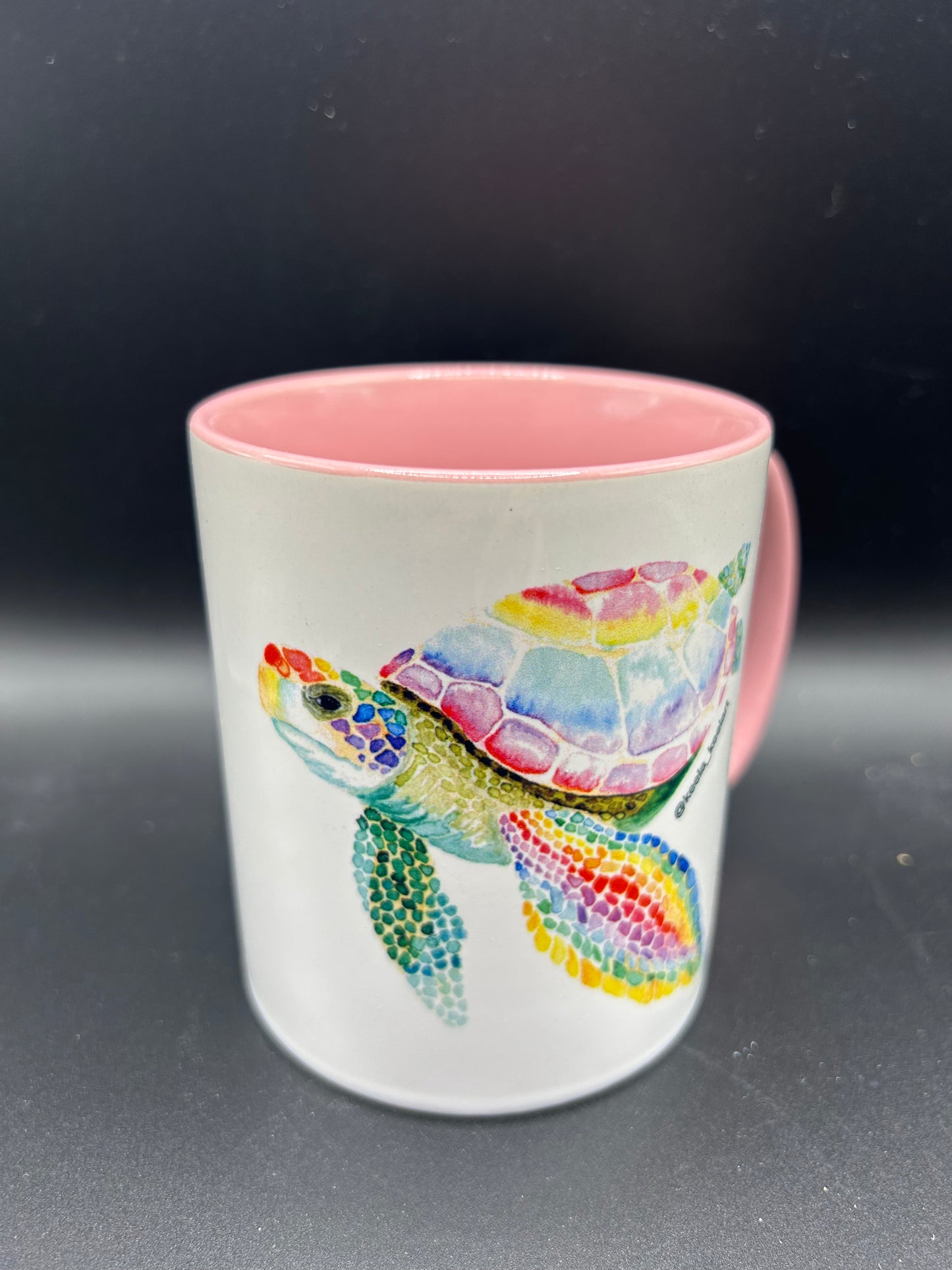 Sea Turtle Mug (pink interior) - Watercolor