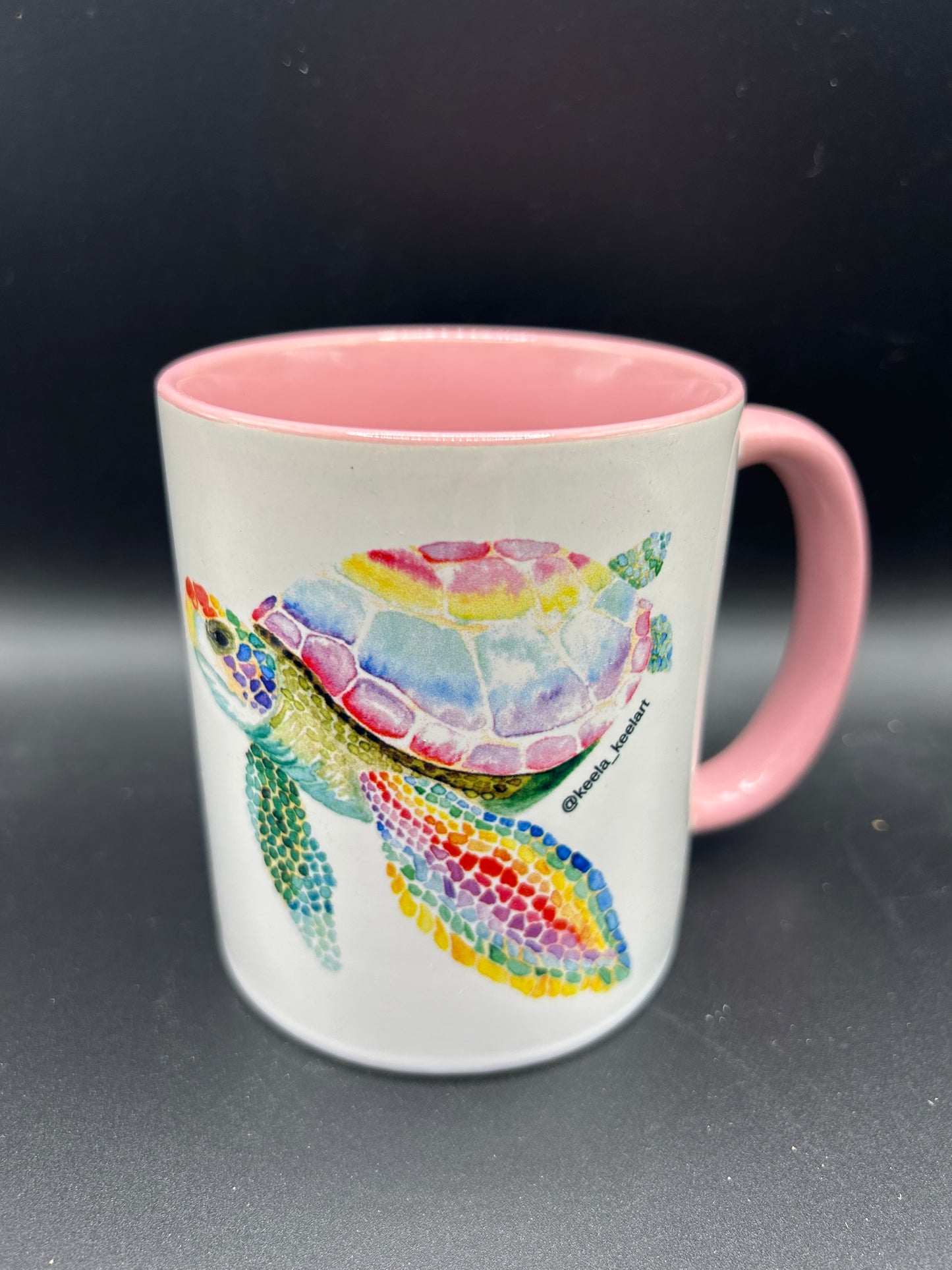 Sea Turtle Mug (pink interior) - Watercolor