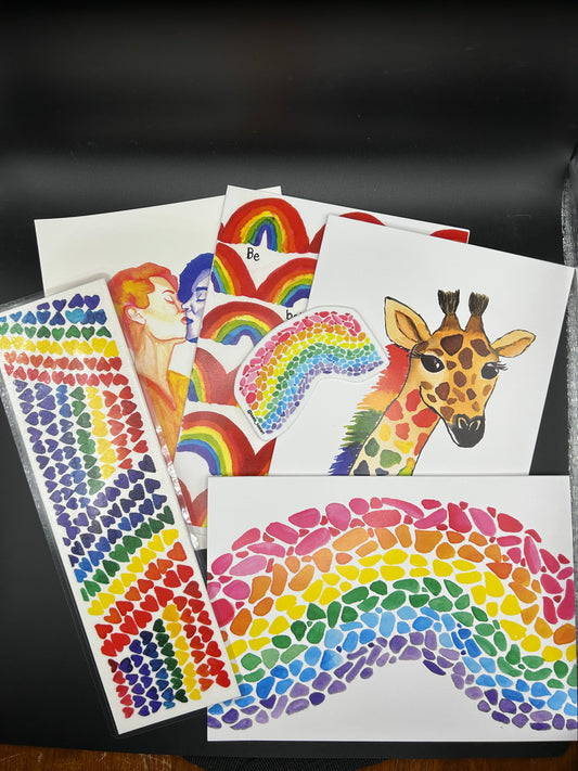 Pride Pack (4 cards, 1 sticker, and 1 bookmark) - Watercolor