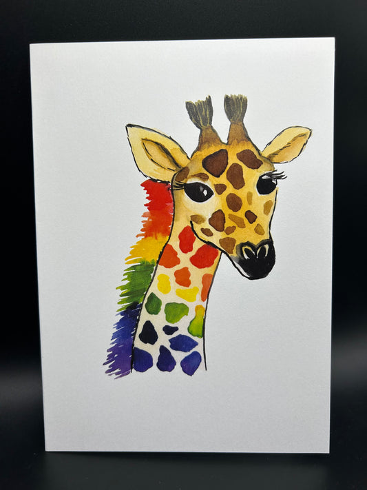 Rainbow Giraffe - Watercolor Card