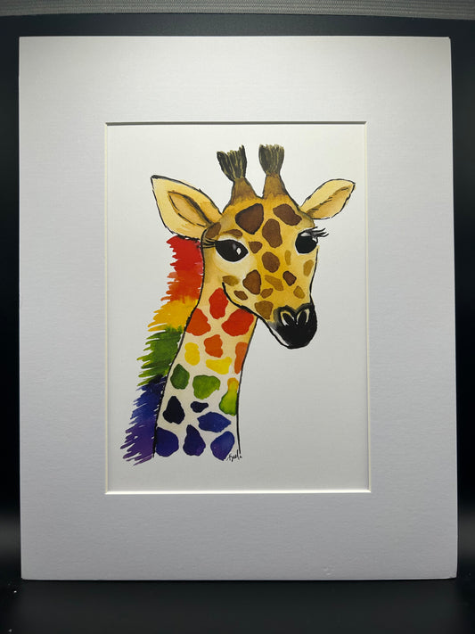 Rainbow Giraffe - Watercolor Small Print