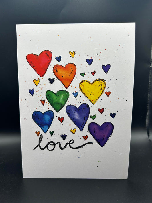 Rainbow Hearts - Watercolor Card