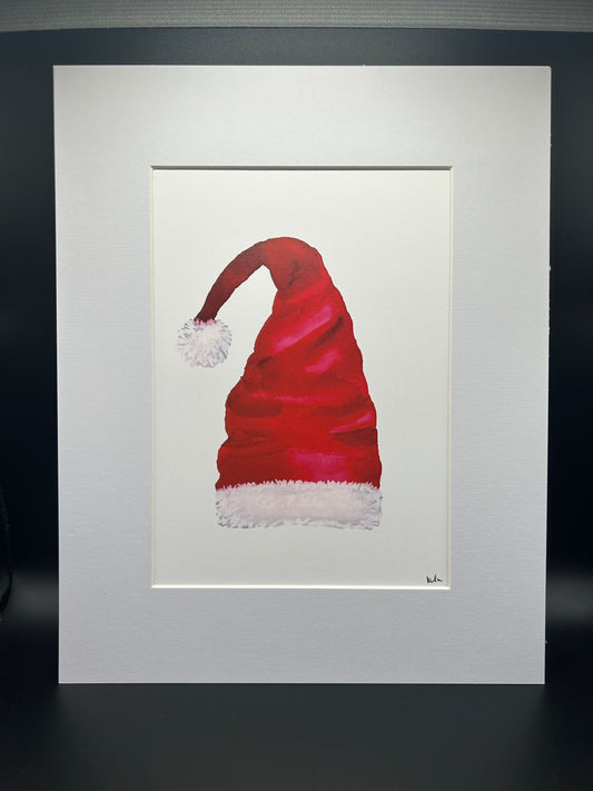Santa Hat - Small Watercolor Print